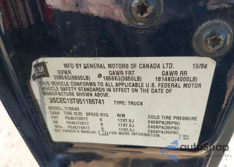 2005 Chevrolet Silverado 1500 Ls z USA, uszkodzony, nr VIN 2GCEC13T951186741